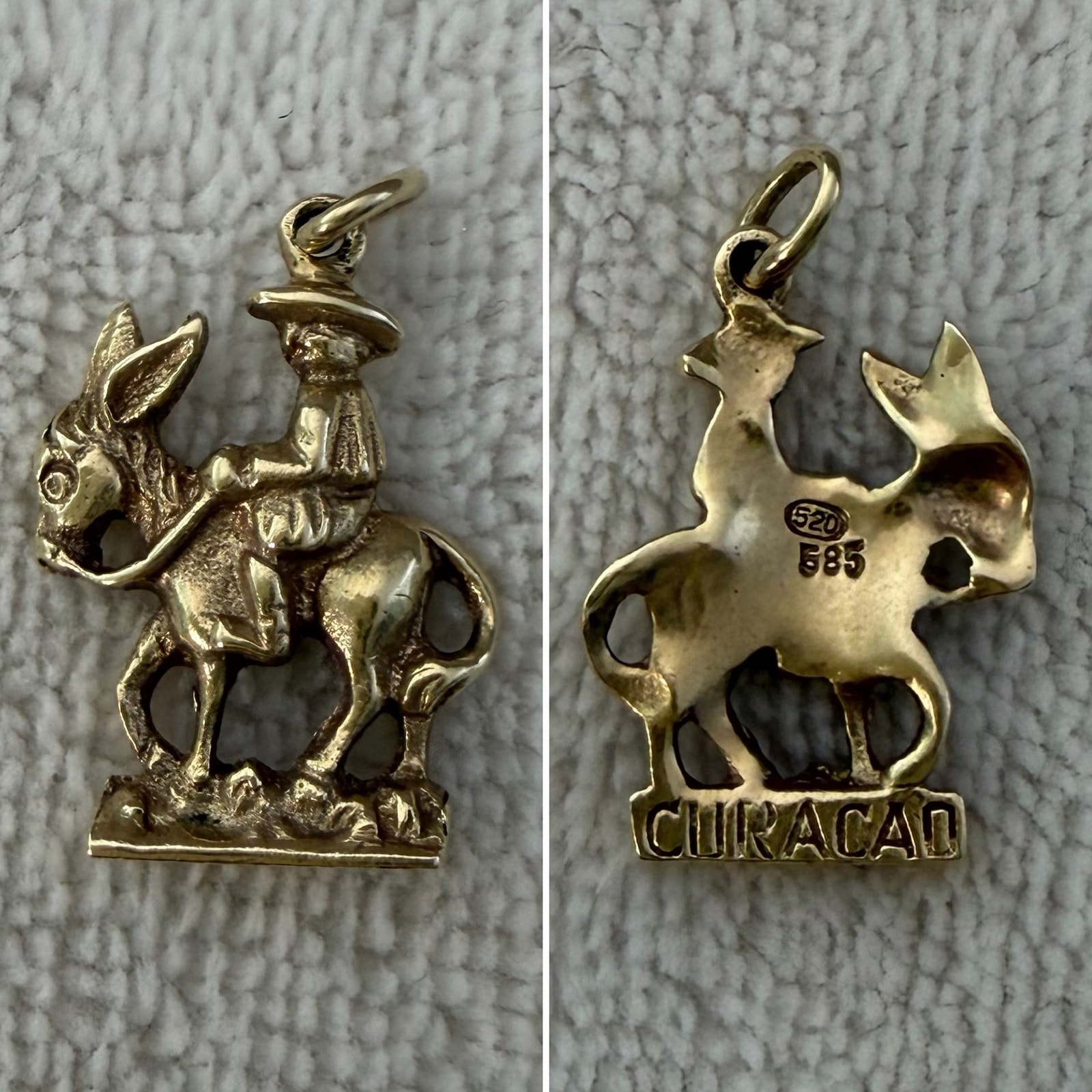 Vintage 14k Yellow Gold 585 Curauco Figure Riding A Donkey Charm
